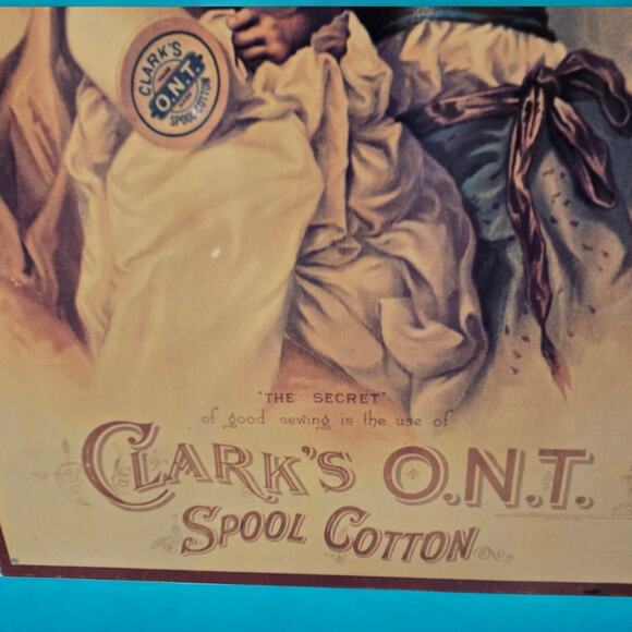 Clark's Spool Cotton Litho Advertising Victorian Children Vintage Tin Metal Sign - Picture 6 of 9